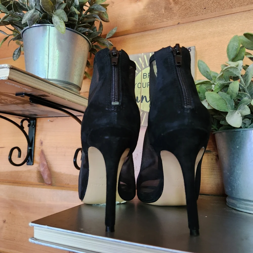 Charles David Court Black Mesh Leather Ankle Stiletto Heel Ankle Boot Bootie 6.5